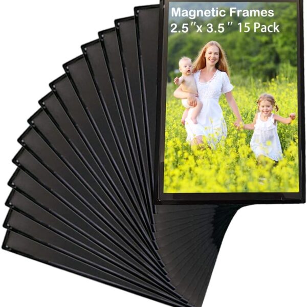 Sooyee 15 Pack Magnet Photo Frame Refrigerator 2.5X3.5,Magnetic Picture Holder, Magnetic Picture Frame Fridge(Black)
