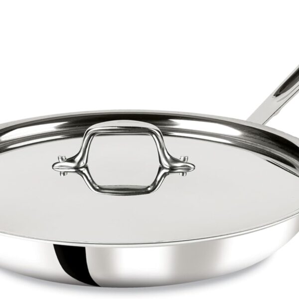 All-Clad D3 12" Stainless Steel Frying pan W/Lid, 3-Ply Stainless Steel Pan, Induction, Oven Broiler Safe 600F Skillet, Professional Cookware, Silver