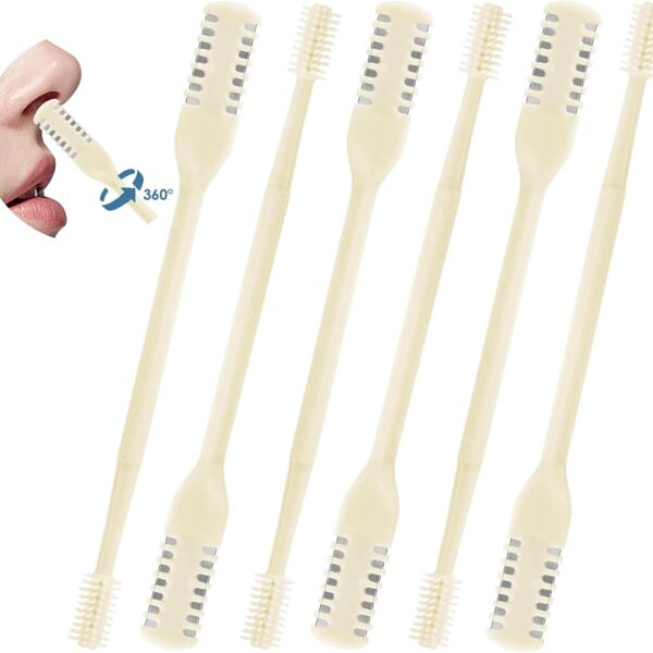 6 Pcs 2-in-1 Nasal Cutter, Upgrade Double Sided Nose Knife, 360 Nostril Hair Remover Tool, Trimmer for Men, Women, Soft Cleaning Brush (Cream)