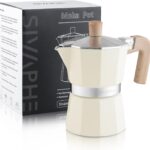 Sivaphe Aluminum Moka Pot 3 Espresso Cups, Percolator Espresso and Coffee Maker, Portable Stovetop Italian and Cuban Caf Brewer for Home and Camping White