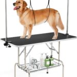Giantex 47'' Dog Grooming Table with Adjustable Arm & 2 Nooses, Foldable Pet Grooming Station with Non-Slip Waterproof Surface, Mesh Storage Tray, Heavy Duty for Small to Large Dogs