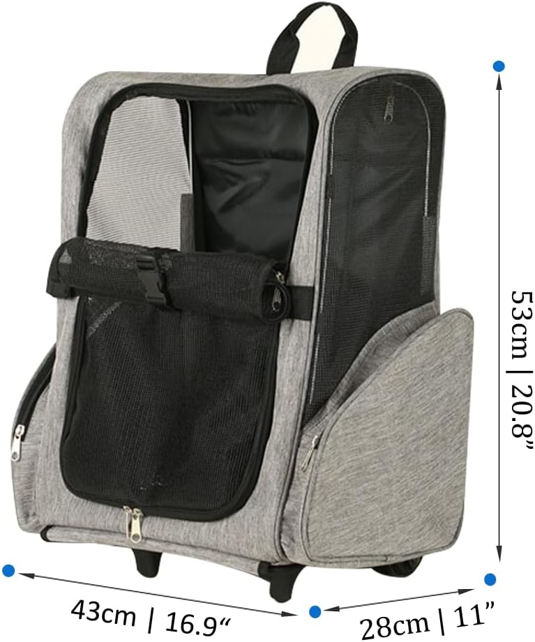 Pet Trolley Bag Cat Dog Travel Bag Portable & Breathable Pet Carrier Backpack - Lightweight Dual-Shoulder Design for Easy Travel with Your Beloved Companion Scalable Pull Rod pet Bag (Red)