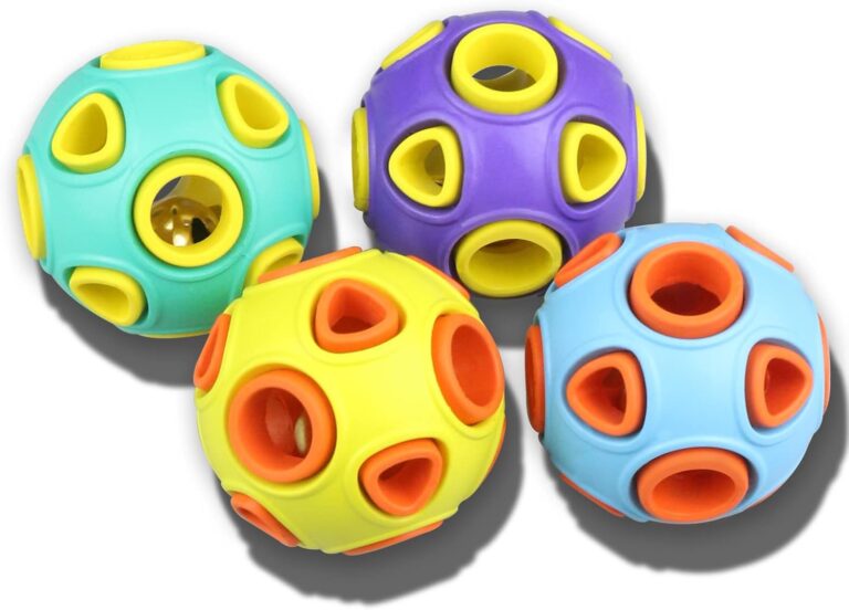 SCHITEC Dog Balls with Bell Sound, [4 Pack] Rubber Bouncy Fetch Ball for Puppies Small Dogs, 2 Interactive Pet Chew Toys