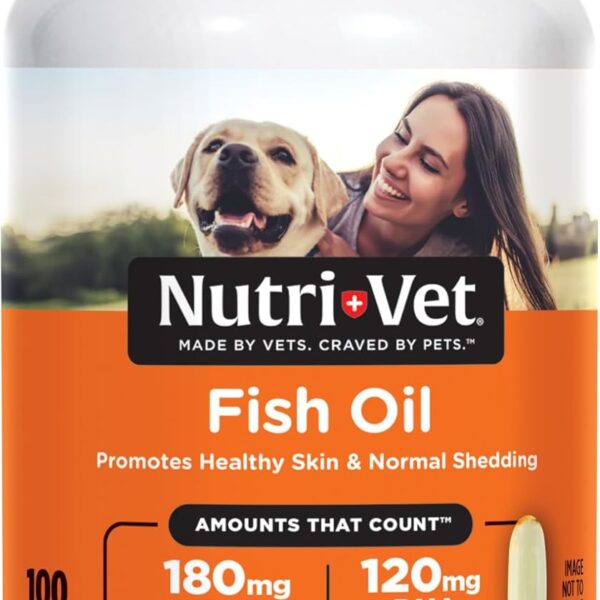 Nutri-Vet Fish Oil Supplement for Dogs, Omega 3, Fish Oil for Dogs, Pet Supplies, Pet Vitamins and Supplements, EPA DHA Formula, Puppy Vitamins, Shed Control, New Puppy Essentials, 100 Count