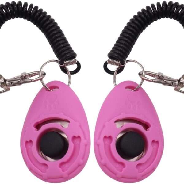 2Pcs Pink Dog Clicker for Training Easy to Use with Button Dog Training Accessories Strong and Long-Lasting, Training and Behavior Aids