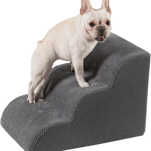 Pet Stairs for High Beds Small & Large Dogs & Cats  High-Density Foam Steps with Removable, Machine-Washable Cover  Lightweight, Portable Dog and Cat Staircase for Beds, Couches, and Sofas, 3 Tier