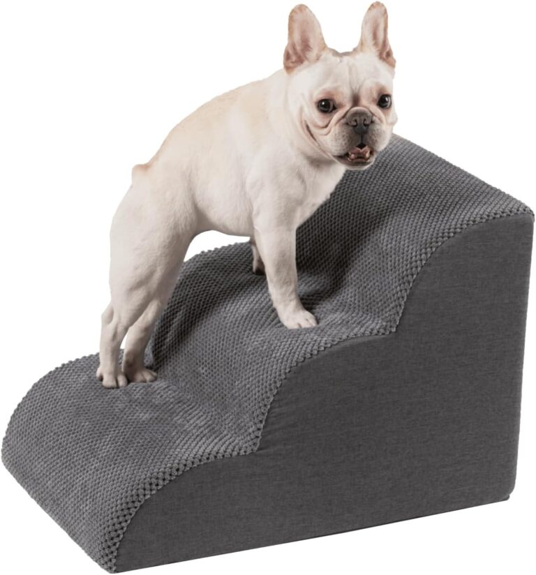 Pet Stairs for High Beds Small & Large Dogs & Cats  High-Density Foam Steps with Removable, Machine-Washable Cover  Lightweight, Portable Dog and Cat Staircase for Beds, Couches, and Sofas, 3 Tier