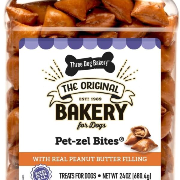 Three Dog Bakery Pet-Zel Bites, Pretzel Cookies for Dogs, Wholesome Puppy Training Treats, Baked Biscuits, Delicious Treats