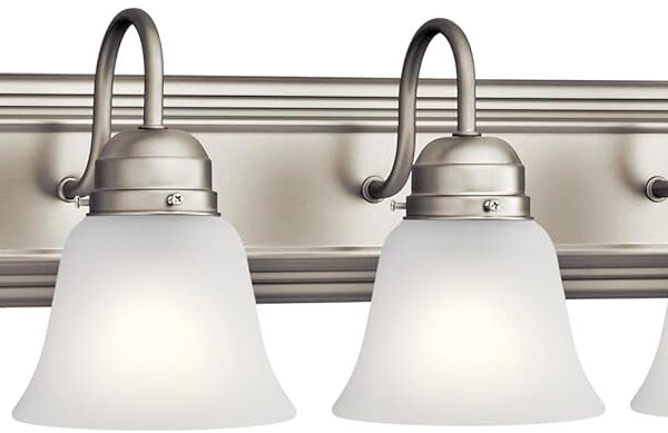 Kichler 36" 5-Light Vanity Bath Light in Brushed Nickel, Modern Bathroom Light with Clear Satin Etched Glass, (36" W x 8" H), 5339NIS