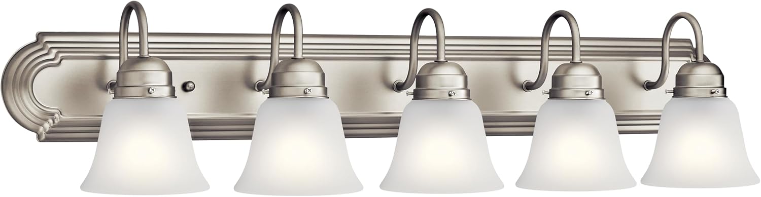 Kichler 36" 5-Light Vanity Bath Light in Brushed Nickel, Modern Bathroom Light with Clear Satin Etched Glass, (36" W x 8" H), 5339NIS Kichler 36" 5-Light Vanity Bath Light in Brushed Nickel, Modern Bathroom Light with Clear Satin Etched Glass, (36" W x 8" H), 5339NIS