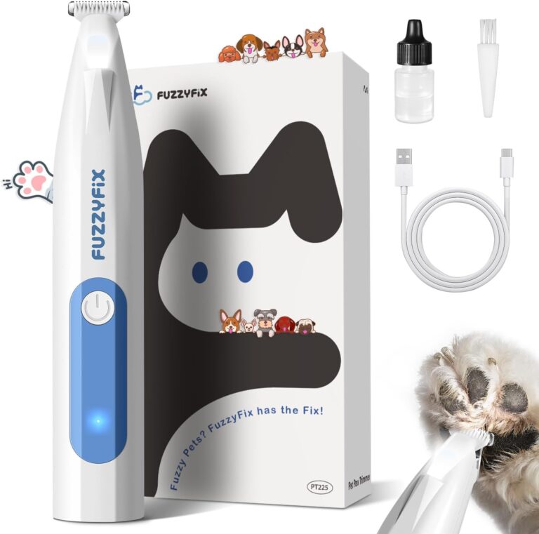 FuzzyFix Dog Paw Trimmer with LED Light, Low Noise Paw Trimmer for Dogs, Type-C Rechargeable Pet Grooming Kit Dog Grooming Clippers for Paws, Eyes, Ears, Face, Rump, 18 mm Widen Blade