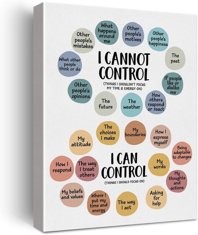 Mental Health Wall Art Therapy Office Decor Things I Can Control Framed Canvas Print School Counselor Painting Picture Wall & Tabletop Decoration 12"x15"