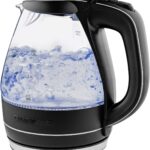 OVENTE Electric Kettle, 1.5L Borosilicate Glass Countertop Water Heater and Boiler for Coffee or Tea, BPA-Free, Auto Shut-Off, Boil-Dry Protection, Removable and Washable Spout Filter, Black KG83B