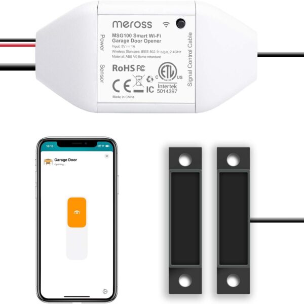 meross Smart Garage Door Opener Remote, Compatible with Apple HomeKit, Amazon Alexa, Google Assistant, SmartThings, Multiple Notification Modes, No Hub Needed,White