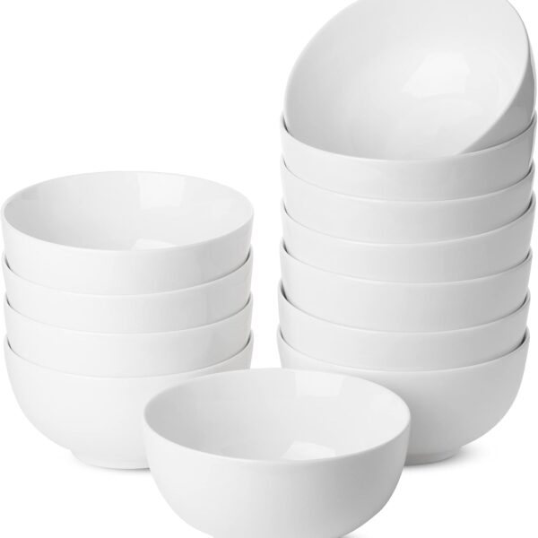 BTaT- White Soup Bowls Set of 12, 16 Ounces, Porcelain Dishes for Soup, Rice, Salad, Noodle, Microwave, Oven, Freezer & Dishwasher Safe, Deep White Cereal Bowls for Kitchen, Christmas Gifts