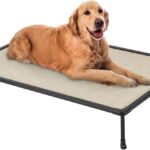 Veehoo Chewproof Elevated Dog Bed - Cooling Raised Pet Cot, Breathable Mesh, Washable & Non-Slip for Large Dogs, Indoor/Outdoor, Beige Coffee Mat and Black Frame, 42x30inches (Model CWC2203A03)