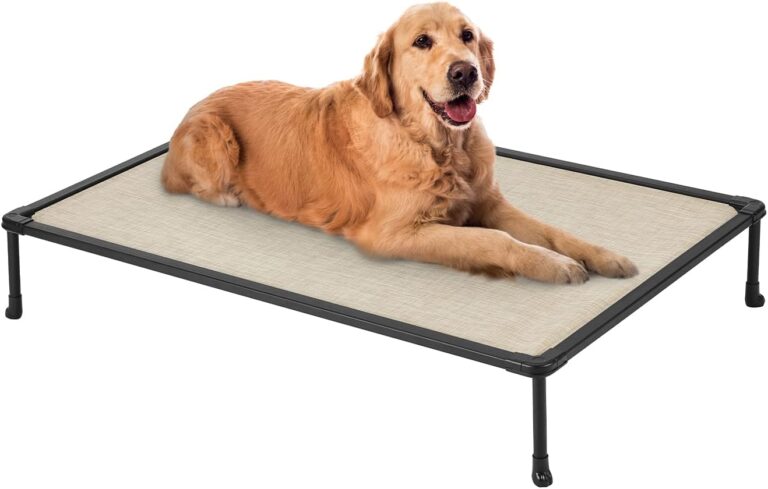 Veehoo Chewproof Elevated Dog Bed - Cooling Raised Pet Cot, Breathable Mesh, Washable & Non-Slip for Large Dogs, Indoor/Outdoor, Beige Coffee Mat and Black Frame, 42x30inches (Model CWC2203A03)