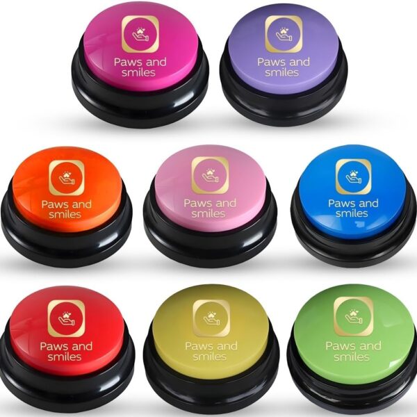 Paws and Smiles Dog Talking Buttons, 8-Pack Recordable Dog Buttons for Communication & Training, Pet Buzzer Set for Dogs & Cats, Game Buzzers, pet Gifts, Fluent Pet Tool