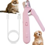2-in-1 cat Nail Grinders & Clipper, Dog Grinder Clippers Trimmers, for Dogs Electric Best Indoor Cats Painless Claw Care Nails with Guard Light, Quiet Grooming led pet Cutter (Pink)