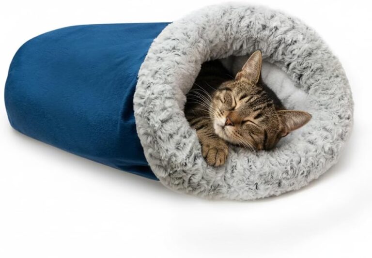 Cat Sleeping Bag for Indoor Cats, Soft Fleece Warm Cat Bed Cave for Winter Cold Weather, Washable Self Warming Hideaway Tunnel Bed Pet Snuggle Sack