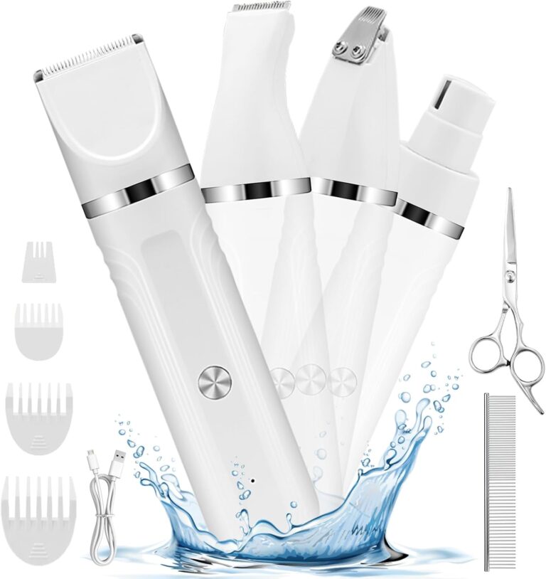 BENTFINE 4 in 1 Dog Grooming Kit, Cordless Dog Clippers for Grooming, Low Noise Paw Trimmer Electric, Cat Hair Clippers Kit with Nail Grinder, Rechargeable Pet Hair Shaver for Small & Large Cat Pet