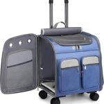 Wheeled Pet Sling Backpack Pet Stroller, Travel Sling,Cat Backpack, Removable Roller-Mesh Ventilation Window, with Storage Bag