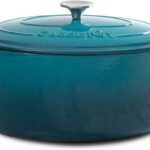 Crock-Pot Artisan 7-Quart Oval Enameled Cast Iron Dutch Oven  Teal Ombre, Durable Cookware for Slow Cooking, Roasting, Baking with Lid