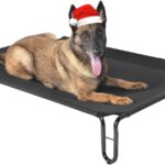 pettycare Elevated Outdoor Dog Bed - Raised Bed for Large Dogs, Waterproof Cot Easy to Assemble, Cooling Elevated Cot with Breathable Teslin Mesh, Durable, Non Slip, Up to 65 lbs,Black