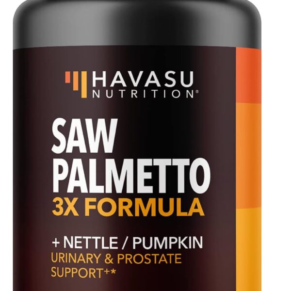 Saw Palmetto Supplement with Stinging Nettle and Pumpkin Seed Extract - Advanced 3X Formula - DHT Blocker Urinary Health and Prostate Support for Mens Health - Vegan, Non-GMO Capsules - 2 Month Supply