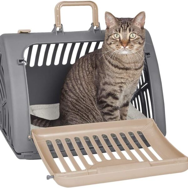 SportPet Designs Foldable Travel Cat Carrier - Front Door Plastic Collapsible Carrier Collection, Waterproof Bed