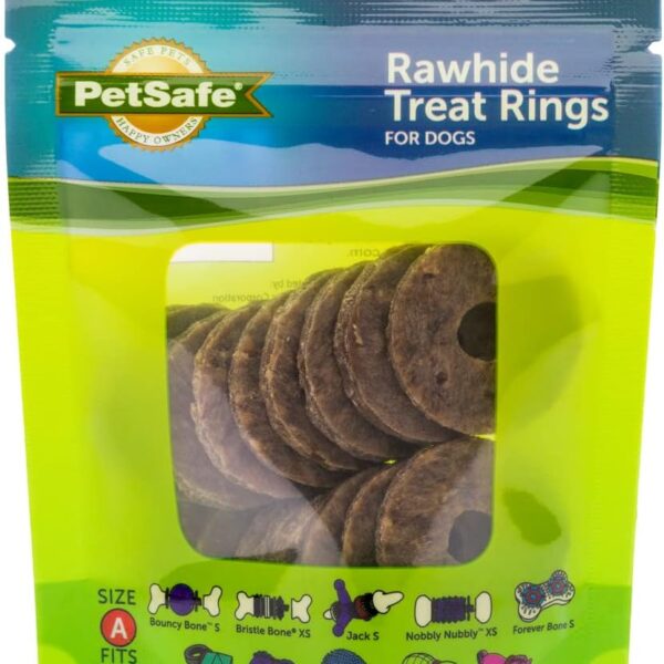 PetSafe Busy Buddy Natural Rawhide Rings - Keeps Dog Busy - Peanut Butter Flavored - Flavored Rawhide Treat Rings - Dogs Chew Toy Compatible - Three Resealable Bag