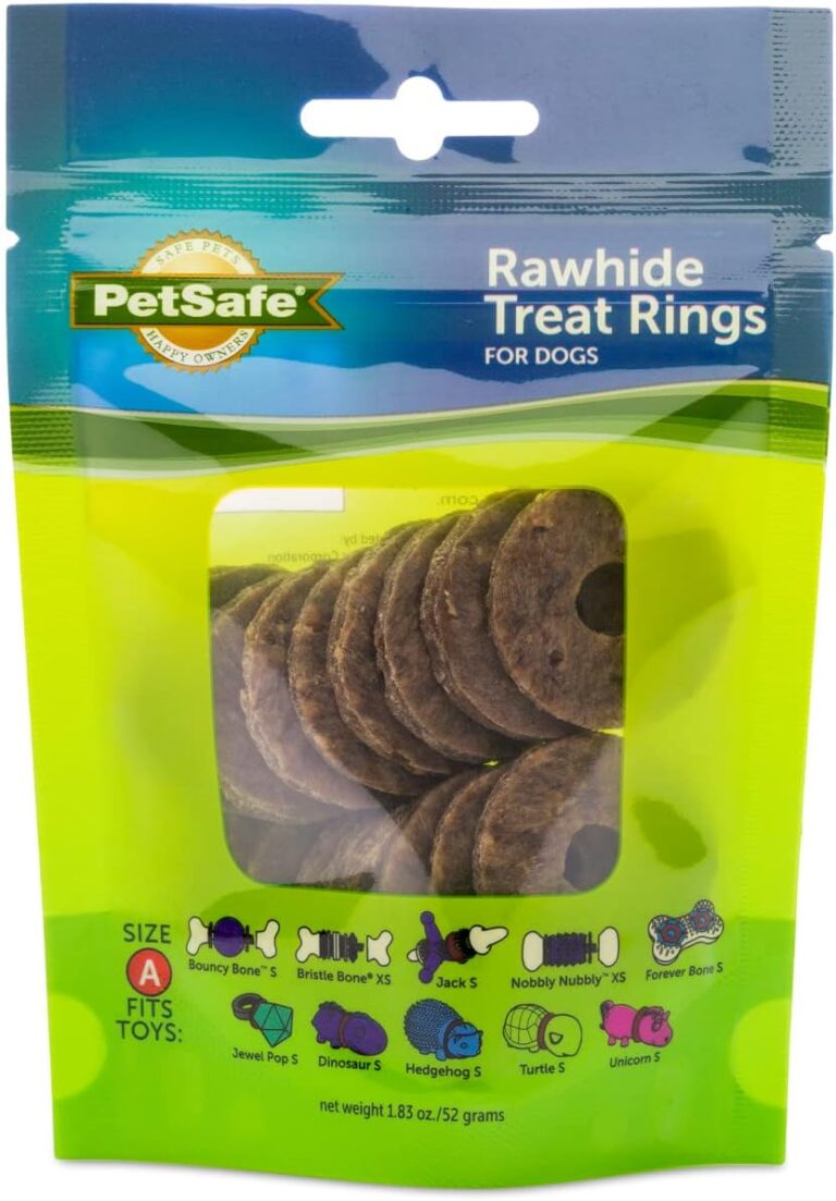 PetSafe Busy Buddy Natural Rawhide Rings - Keeps Dog Busy - Peanut Butter Flavored - Flavored Rawhide Treat Rings - Dogs Chew Toy Compatible - Three Resealable Bag
