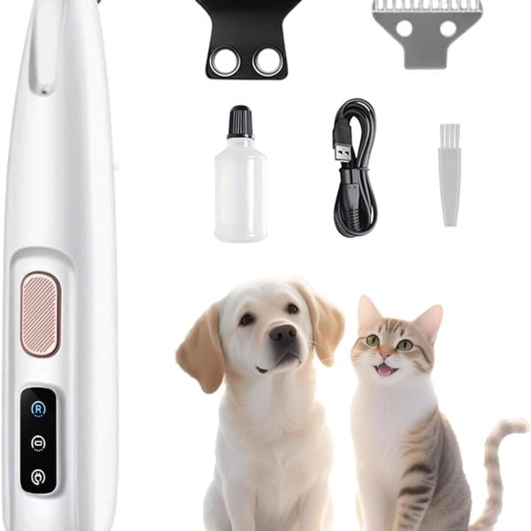 Cofiabby Electric Paw Trimmer for Dogs & Cats - Quiet Rechargeable Clipper with LED Light, 2 Wide Blades, Waterproof for Paws, Ears, Face, Rump - Multifunctional Pet Grooming Tool