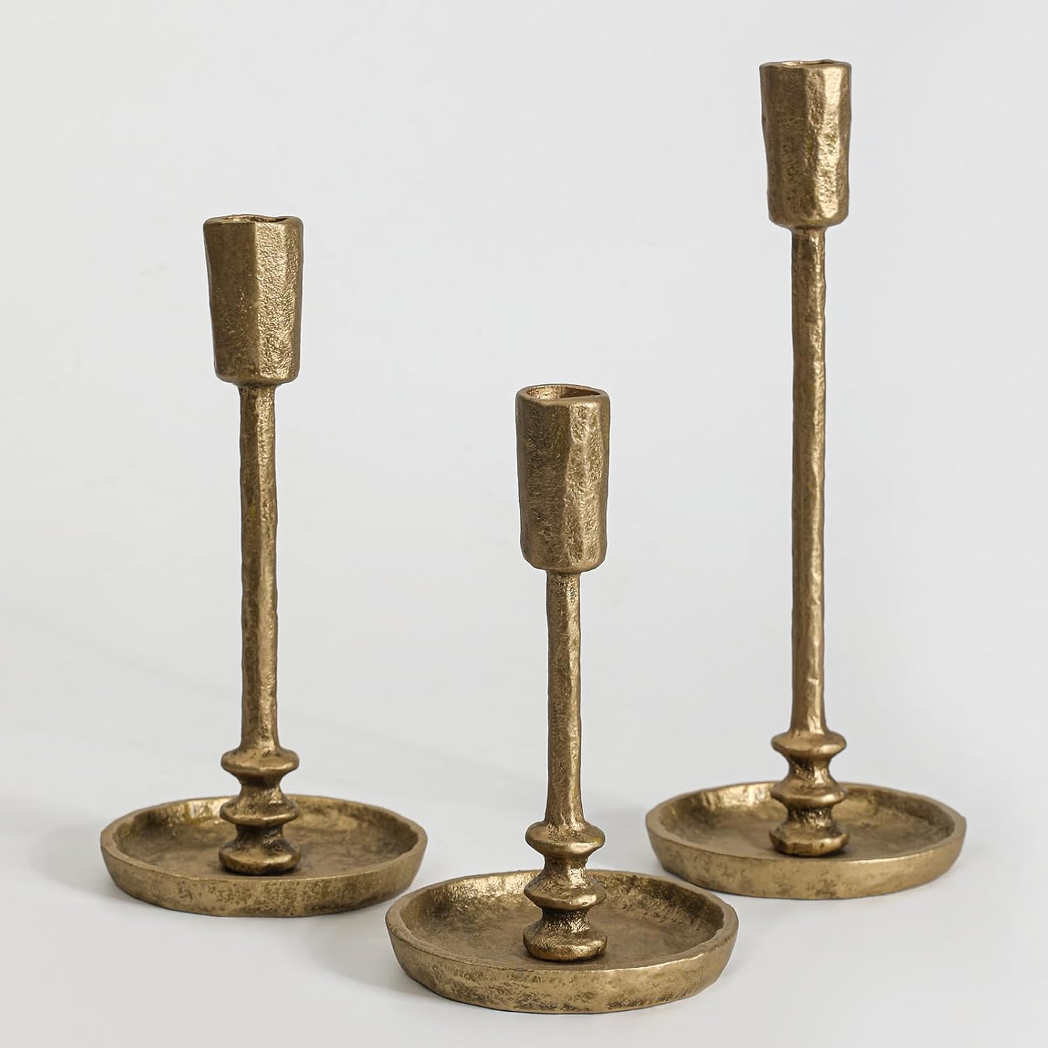 Rustic Cast Iron Taper Candle Holder - Set of 3 Vintage Candle Stands, Candlestick Holders for Wedding, Dining, Party Dcor (Antique Brass) Rustic Cast Iron Taper Candle Holder - Set of 3 Vintage Candle Stands, Candlestick Holders for Wedding, Dining, Party Dcor (Antique Brass)