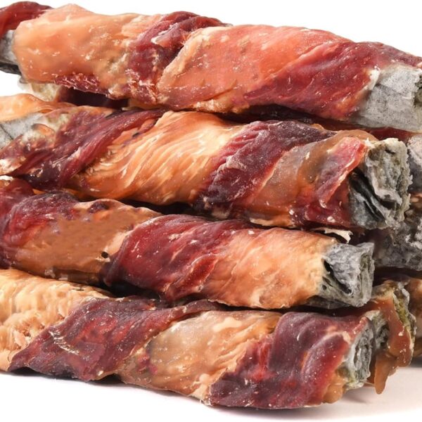 Pawmate Dog Treats Chicken Duck Wrapped Cod Skin Sticks, Rawhide-Free, Grain-Free Dog Chewy Treats for Healthy Teeth and Coat,Training Treats for Small Medium Large Dogs, 9-10 Counts