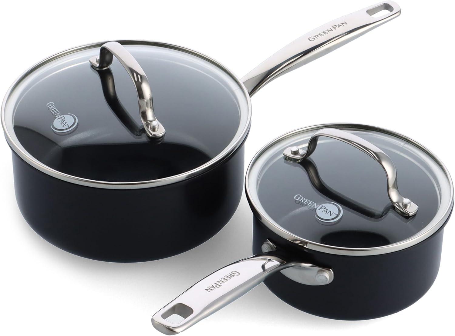 GreenPan Prime Chatham 1QT & 2QT Saucepan Pot Set with Glass Lids, Hard Anodized Diamond Infused Ceramic Nonstick, PFAS-Free, Dishwasher Safe, Oven Safe, Multipurpose Chefs Pan, Stay-Cool Handle,Black GreenPan Prime Chatham 1QT & 2QT Saucepan Pot Set with Glass Lids, Hard Anodized Diamond Infused Ceramic Nonstick, PFAS-Free, Dishwasher Safe, Oven Safe, Multipurpose Chefs Pan, Stay-Cool Handle,Black