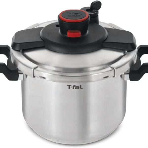 T-fal Clipso Stainless Steel Pressure Cooker, 6.3 Quart, Induction Cookware, Secure Locking System, One Hand System, Recipe Book Included, Pots and Pans, Kitchen, Silver