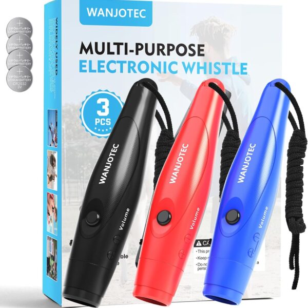Electronic Whistle 3 Pack, 3 Adjustable Tones, Maximum Volume 130dB Handheld Emergency Whistle for Referees, Sports, Outdoor Sports Whistle with Lanyard