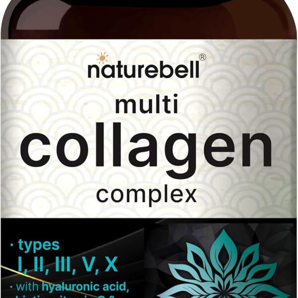 NatureBell Multi Collagen Complex, 300 Capsules | 5 Collagen Peptides (Type I, II, III, V, X) Plus Hyaluronic Acid, Biotin, Vitamin C, & Probiotics  Hair, Skin, Nail, Joint, & Gut Health Support