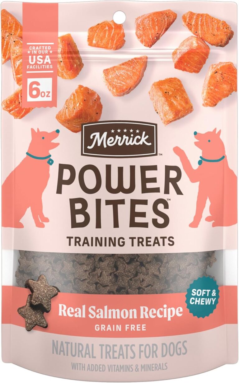 Merrick Power Bites Natural Soft And Chewy Real Meat Dog Treats, Grain Free Snack With Real Salmon Recipe - 6 oz. Bag