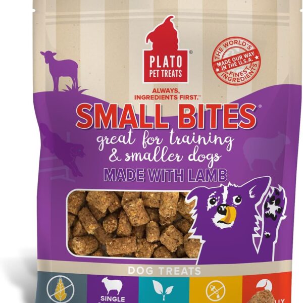Plato Pet Treats Small Bites - Air-Dried Training Treats for Dogs - Supports Healthy Digestion - Limited Ingredients - Lamb 6oz