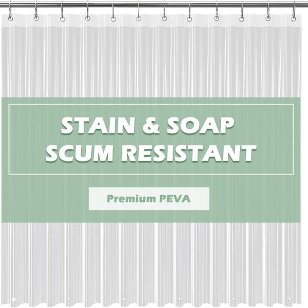 EHZNZIE Clear Shower Curtain Liner Light Weight PEVA, Shower Liner 72x72 Inches, Waterproof, No Chemical Smell with 12 Rust Proof Metal Grommets Holes for Bathroom Shower Curtain