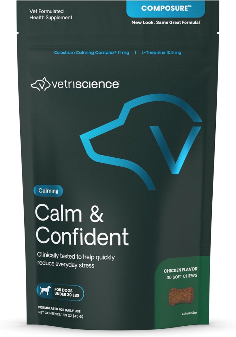 VetriScience Calm & Confident Chews, Composure Clinically Tested Calming and Anxiety Supplement for Small Dogs Under 30 lbs, Reduce Stress, Ideal for Thunderstorms and Fireworks, Chicken, 30 Count