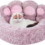 Jiupety Paw Shape Calming Pet Bed, Plush Faux Fur Donut Bed for Dogs & Cats, Machine Washable, Non-Slip Bottom, Medium (22"22"6"), Purple