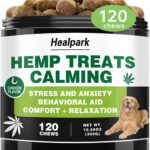 Hemp Calming Chews for Dogs with Anxiety and Stress - Dog Anxiety Relief, Separation, Storms, Barking - Melatonin, Hemp Oil, Valerian Root, L-Tryptophan, Chamomile -120 Dog Calming Treats - Chicken