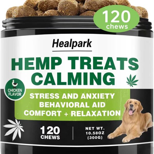 Hemp Calming Chews for Dogs with Anxiety and Stress - Dog Anxiety Relief, Separation, Storms, Barking - Melatonin, Hemp Oil, Valerian Root, L-Tryptophan, Chamomile -120 Dog Calming Treats - Chicken