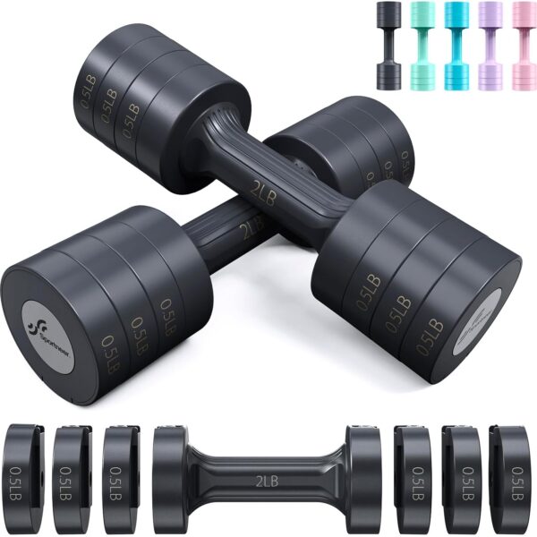 Sportneer Adjustable Dumbbells Hand Weights Set: 5 lb Dumbbell Set of 2 Each 2lb 3lb 4lb 5lb Free Weights Fast Adjust Weight 4 In 1 Weights Dumbbells Set for Women Men Home Gym Exercise Training