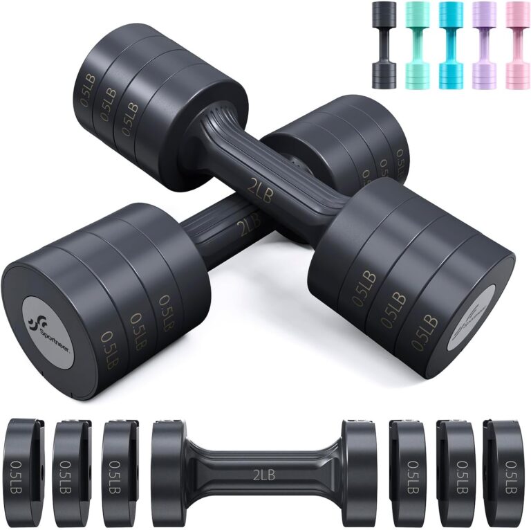 Sportneer Adjustable Dumbbells Hand Weights Set: 5 lb Dumbbell Set of 2 Each 2lb 3lb 4lb 5lb Free Weights Fast Adjust Weight 4 In 1 Weights Dumbbells Set for Women Men Home Gym Exercise Training