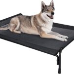 Veehoo Outdoor Elevated Dog Bed, Raised Dog Cot for Large Dogs, Cooling Washable Waterproof Pet Hammock Beds with Slope Headrest, Breathable Mesh and Sturdy Frame, Large, Black, CWC2204