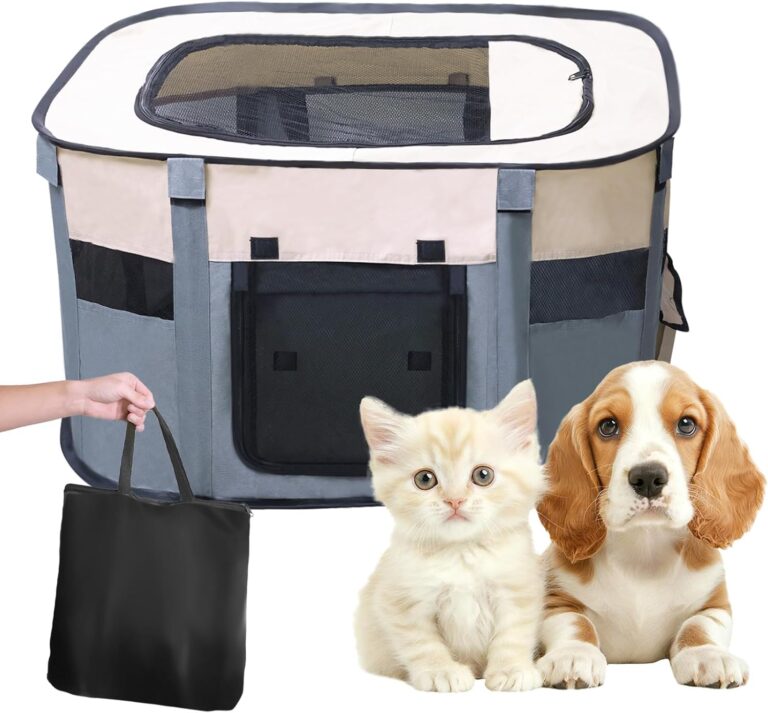 Dog Cat Playpen, Puppy Pet Playpen Indoor for Small Dogs Tent Crates Cage Outdoor, Portable Pop Up Dog Kennel Playpen Cat Tent for Dogs/Cats/Rabbits, Removable Zipper Top, Grey (Large(26"x26"x18"))